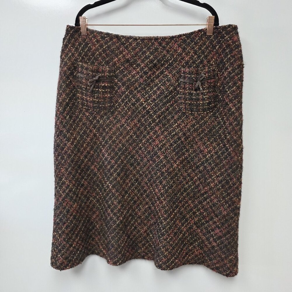 Cato Skirt Womens 18W Brown Plaid Tweed Wool Blend Knee Length Lined Pockets
